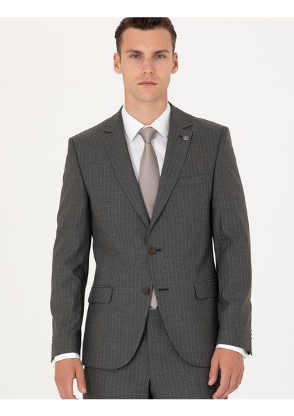 Erkek Kahverengi Çizgili Ex.Slim Fit Takım Elbise 50272707-VR029