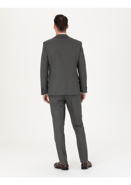 Erkek Kahverengi Çizgili Ex.Slim Fit Takım Elbise 50272707-VR029