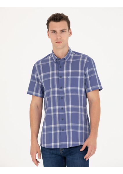 Erkek Lacivert Regular Fit Kısa Kollu Gömlek 50265125-VR033