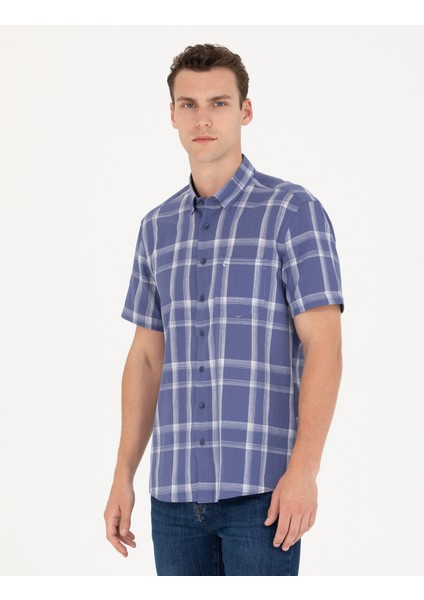 Erkek Lacivert Regular Fit Kısa Kollu Gömlek 50265125-VR033 modelleri