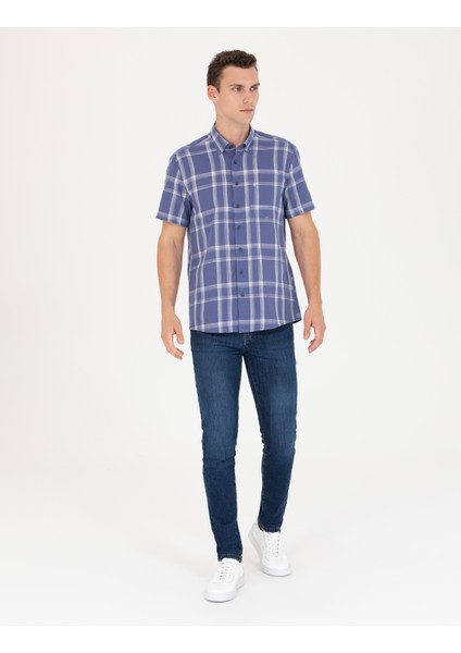 Erkek Lacivert Regular Fit Kısa Kollu Gömlek 50265125-VR033 fırsatları