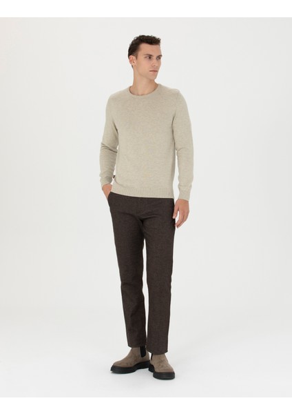 Erkek Kahverengi Regular Fit Kanvas Pantolon 50278474-VR029