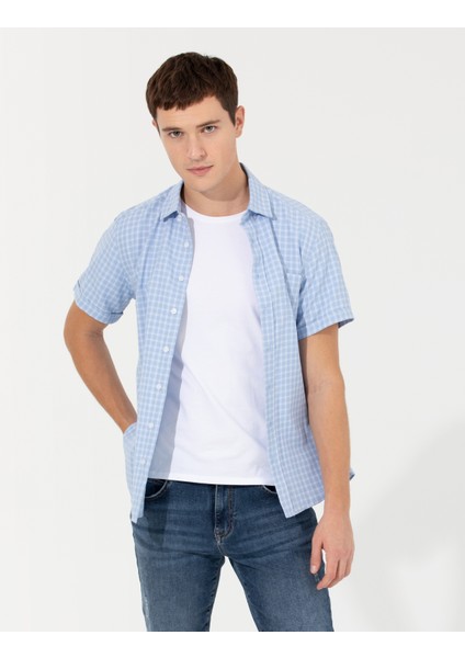 Erkek Açık Mavi Regular Fit Kısa Kollu Gömlek 50267433-VR003