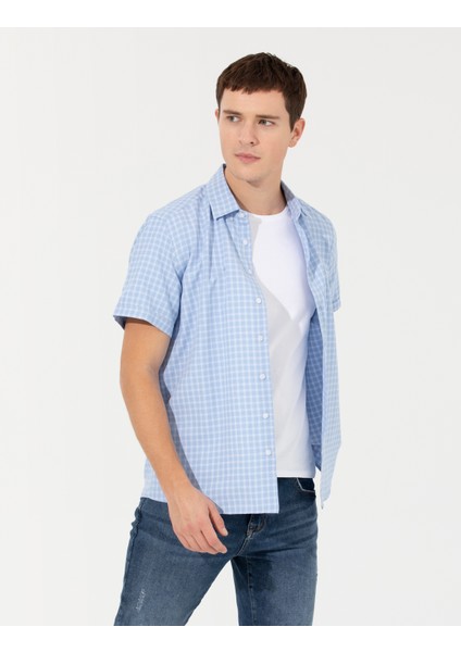 Erkek Açık Mavi Regular Fit Kısa Kollu Gömlek 50267433-VR003 modelleri
