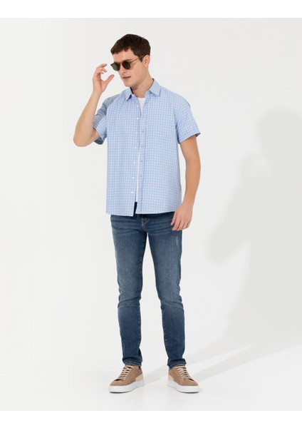 Erkek Açık Mavi Regular Fit Kısa Kollu Gömlek 50267433-VR003 fırsatları