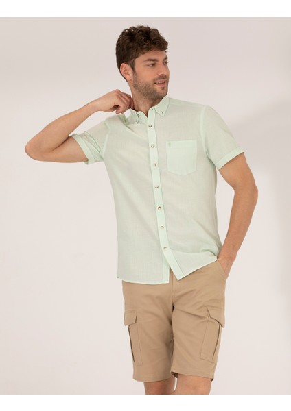 Erkek Yeşil Regular Fit Kısa Kollu Gömlek 50268184-VR054