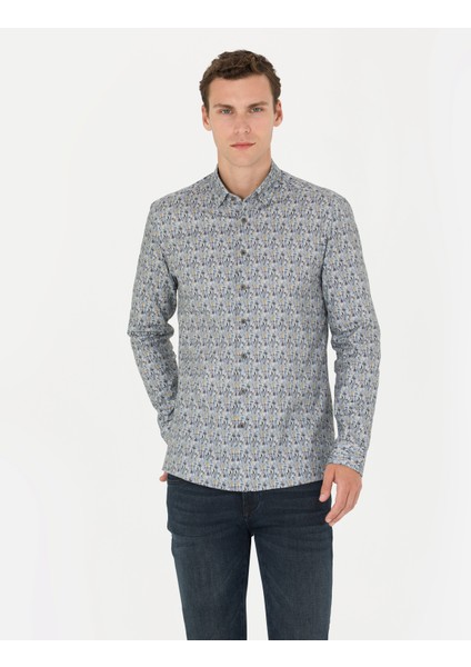 Erkek Petrol Slim Fit Uzun Kollu Gömlek 50274069-VR102