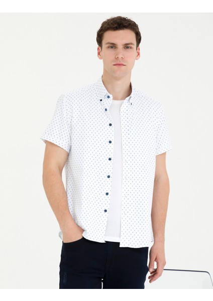 Erkek Açık Lacivert Slim Fit Kısa Kollu Gömlek 50269453-VR059