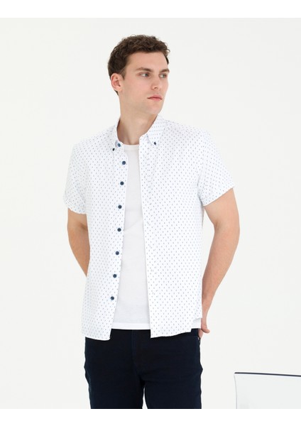 Erkek Açık Lacivert Slim Fit Kısa Kollu Gömlek 50269453-VR059