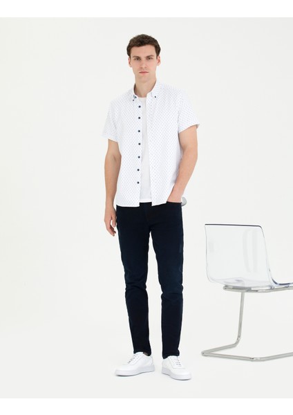 Erkek Açık Lacivert Slim Fit Kısa Kollu Gömlek 50269453-VR059