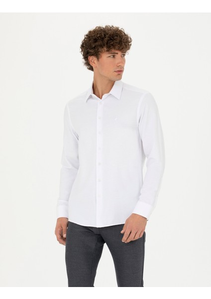 Erkek Beyaz Slim Fit Uzun Kollu Gömlek 50278184-VR013