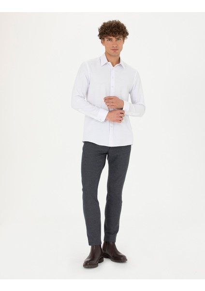 Erkek Beyaz Slim Fit Uzun Kollu Gömlek 50278184-VR013 fırsatları
