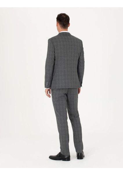 Erkek Füme Ekose Ekstra Slim Fit Yün Karışımlı Takım Elbise 50272766-VR058 indirimleri