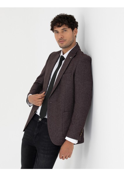 Erkek Bordo Ekstra Slim Fit Yün Karışımlı Blazer Ceket 50273158-VR014