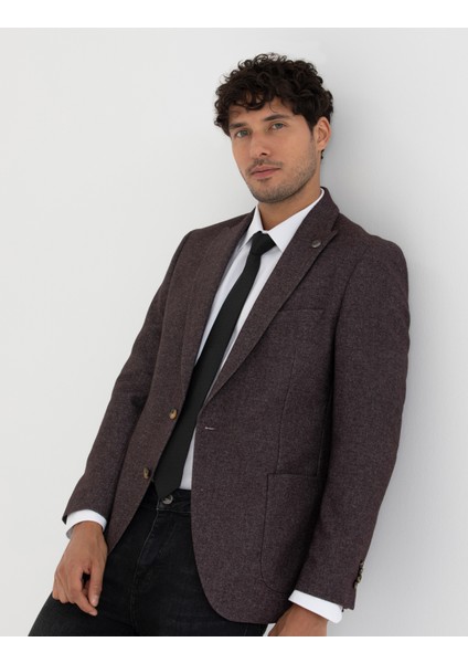 Erkek Bordo Ekstra Slim Fit Yün Karışımlı Blazer Ceket 50273158-VR014