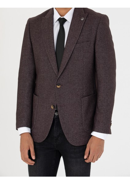 Erkek Bordo Ekstra Slim Fit Yün Karışımlı Blazer Ceket 50273158-VR014