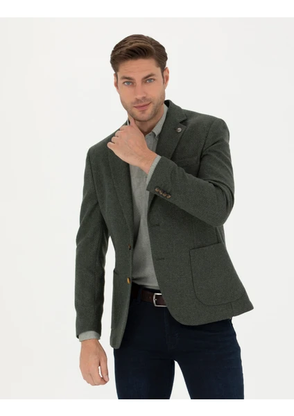 Pierre Cardin Erkek Haki Slim Fit Yün Karışımlı Ceket 50276911-VR027