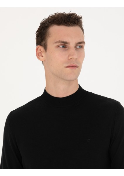 Erkek Siyah Regular Fit Bato Yaka Yün Karışımlı Basic Triko Kazak 50270049-VR046