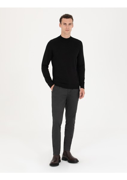 Erkek Siyah Regular Fit Bato Yaka Yün Karışımlı Basic Triko Kazak 50270049-VR046