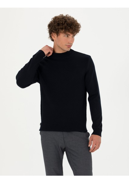 Erkek Lacivert Slim Fit Yarım Balıkçı Yaka Triko Kazak 50278111-VR033