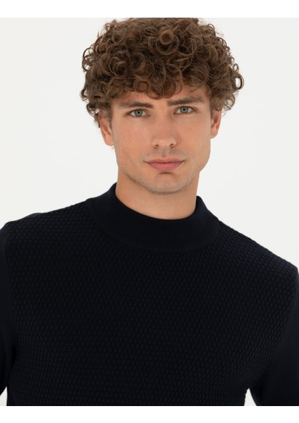 Erkek Lacivert Slim Fit Yarım Balıkçı Yaka Triko Kazak 50278111-VR033 fiyatları