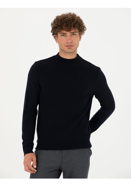 Erkek Lacivert Slim Fit Yarım Balıkçı Yaka Triko Kazak 50278111-VR033 modelleri