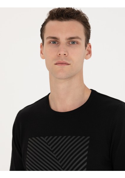 Erkek Siyah Slim Fit Bisiklet Yaka Triko Kazak 50278080-VR046 fiyatları
