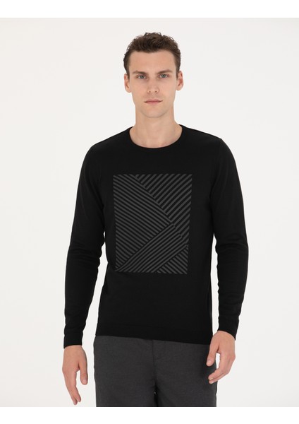 Erkek Siyah Slim Fit Bisiklet Yaka Triko Kazak 50278080-VR046 modelleri