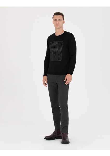 Erkek Siyah Slim Fit Bisiklet Yaka Triko Kazak 50278080-VR046 fırsatları