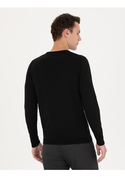 Erkek Siyah Slim Fit Bisiklet Yaka Triko Kazak 50278080-VR046 indirimleri