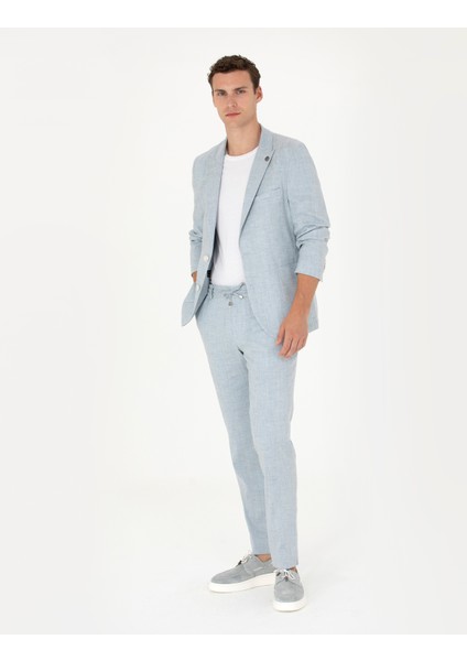 Erkek Açık Mavi Ekstra Slim Fit Keten Karışımlı Takım Elbise 50267644-VR003