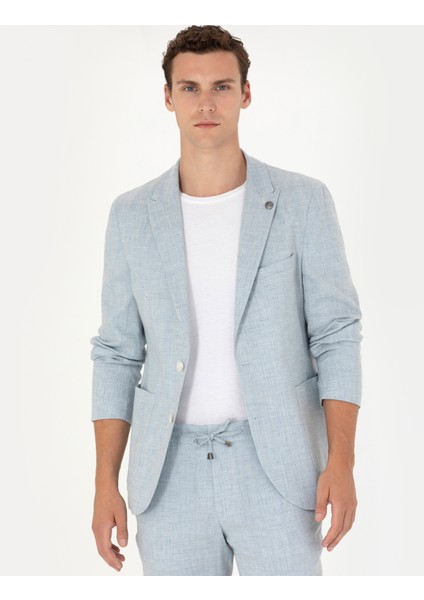Erkek Açık Mavi Ekstra Slim Fit Keten Karışımlı Takım Elbise 50267644-VR003 fırsatları