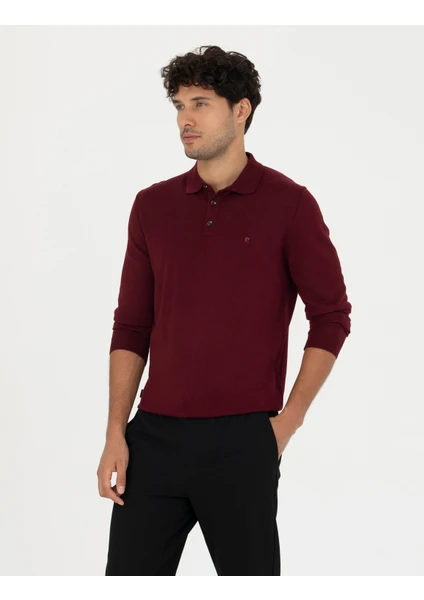 Pierre Cardin Erkek Kırmızı Regular Fit Polo Yaka Yün Karışımlı Basic Triko Kazak 50270051-VR030