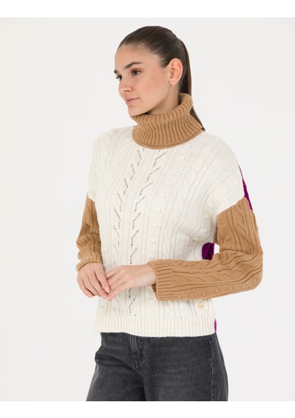 Kadın Camel Crop Top Balıkçı Yaka Kazak 50277148-VR015