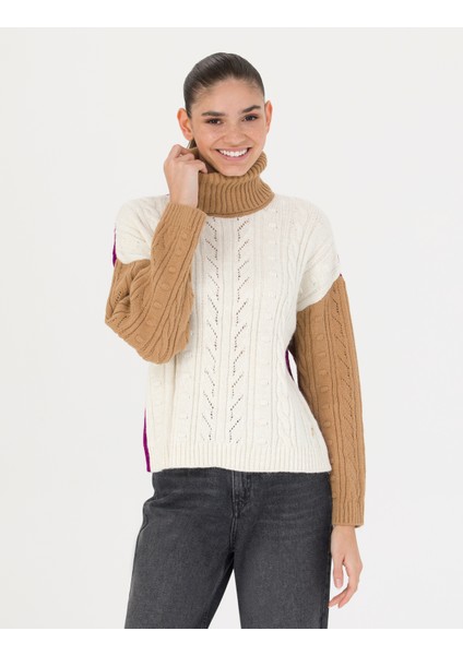 Kadın Camel Crop Top Balıkçı Yaka Kazak 50277148-VR015 modelleri