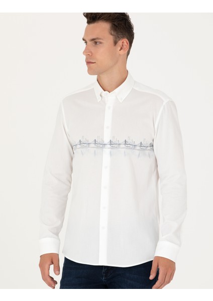 Erkek Koyu Mavi Slim Fit Uzun Kollu Gömlek 50274037-VR032
