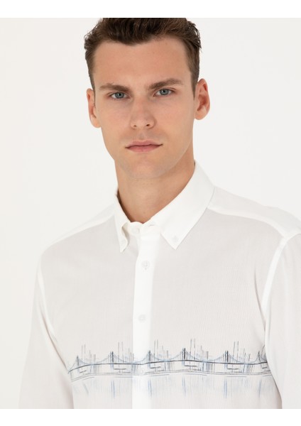 Erkek Koyu Mavi Slim Fit Uzun Kollu Gömlek 50274037-VR032