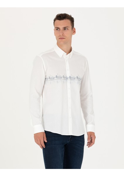 Erkek Koyu Mavi Slim Fit Uzun Kollu Gömlek 50274037-VR032