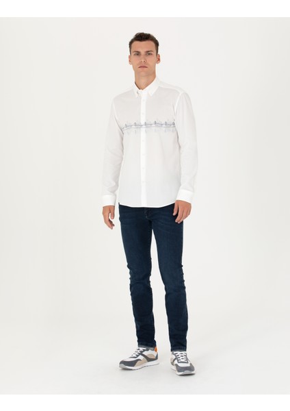Erkek Koyu Mavi Slim Fit Uzun Kollu Gömlek 50274037-VR032