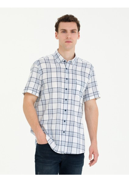 Erkek Lacivert Regular Fit Kısa Kollu Gömlek 50265120-VR033