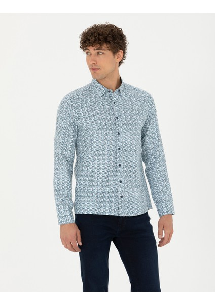 Erkek Açık Lacivert Slim Fit Uzun Kollu Gömlek 50276025-VR059