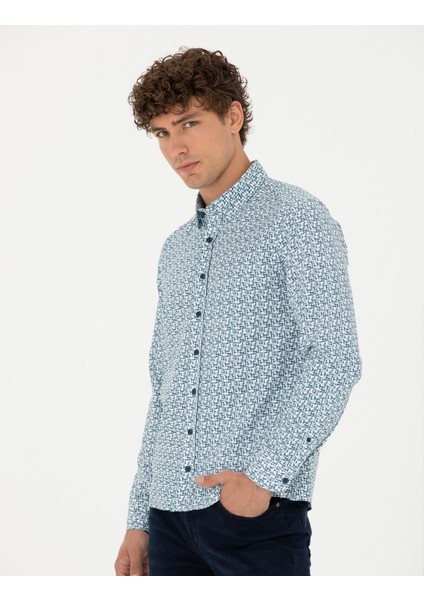 Erkek Açık Lacivert Slim Fit Uzun Kollu Gömlek 50276025-VR059 modelleri