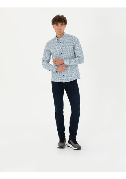 Erkek Açık Lacivert Slim Fit Uzun Kollu Gömlek 50276025-VR059 fırsatları