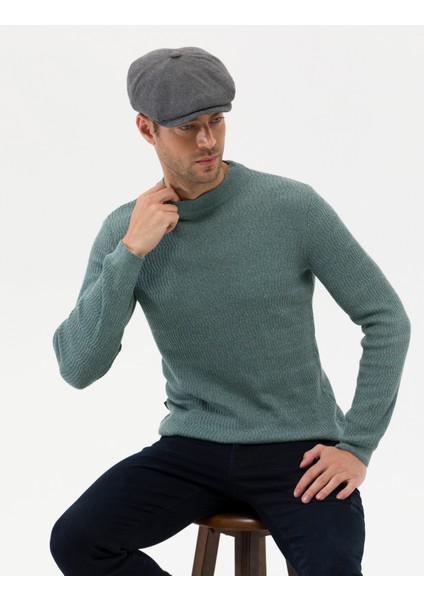 Erkek Yeşil Slim Fit Bisiklet Yaka Triko Kazak 50260296-VR054