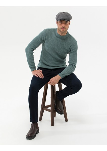 Erkek Yeşil Slim Fit Bisiklet Yaka Triko Kazak 50260296-VR054 fırsatları