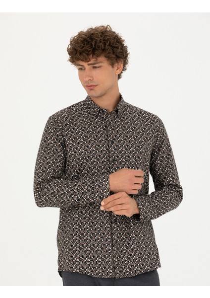 Erkek Siyah Slim Fit Uzun Kollu Gömlek 50277745-VR046