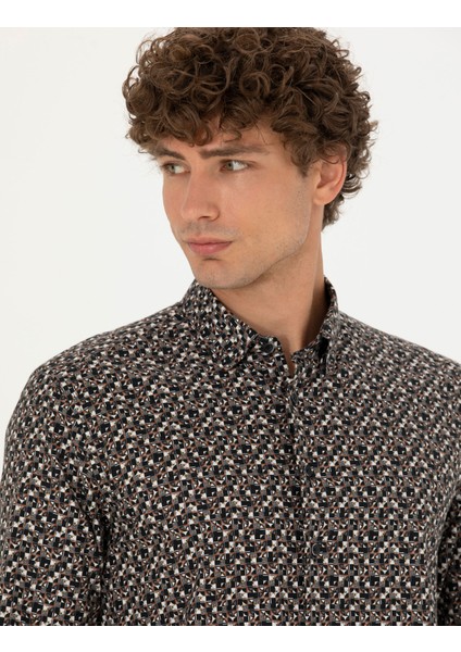 Erkek Siyah Slim Fit Uzun Kollu Gömlek 50277745-VR046