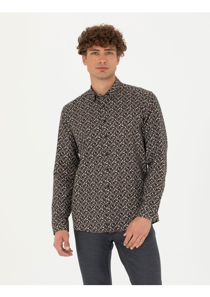 Erkek Siyah Slim Fit Uzun Kollu Gömlek 50277745-VR046