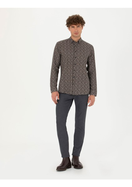 Erkek Siyah Slim Fit Uzun Kollu Gömlek 50277745-VR046
