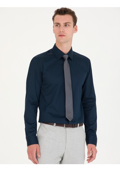 Erkek Lacivert Slim Fit Uzun Kollu Basic Gömlek 50277147-VR033 modelleri